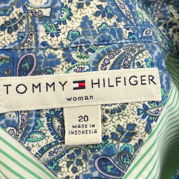 Vintage 00s Y2K Tommy Hilfiger Woman Size 20 Striped Button Down Shirt Top Plus - Picture 3 of 4